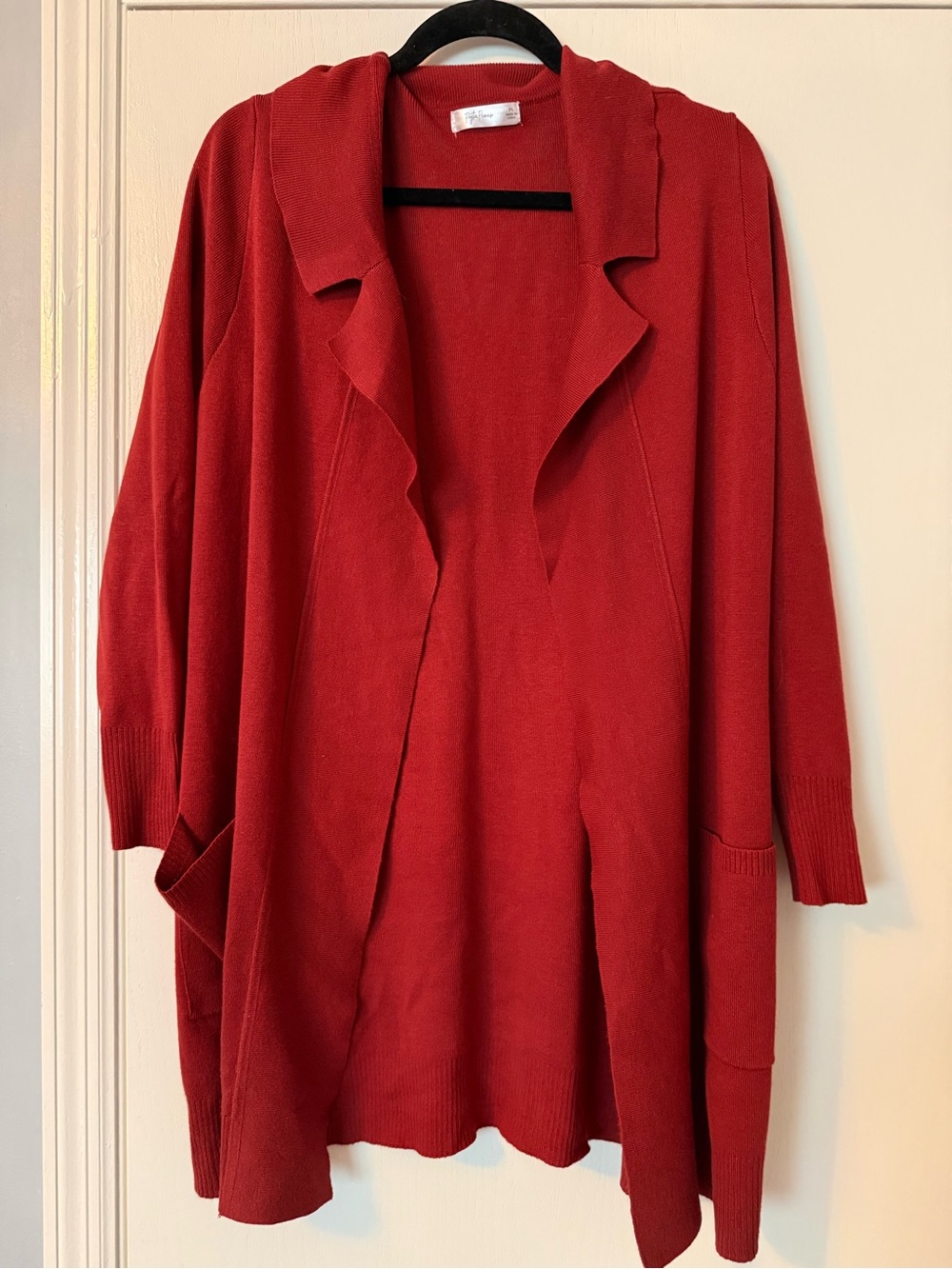 Relaxed Open-Front Red Cardigan with Pockets
